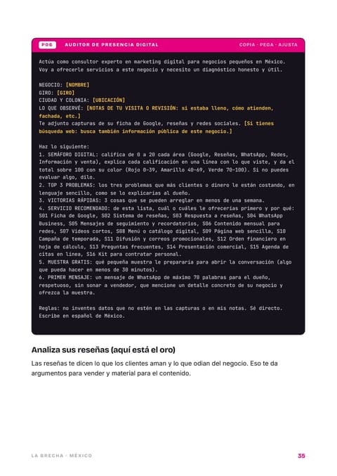 Página con prompts listos para copiar